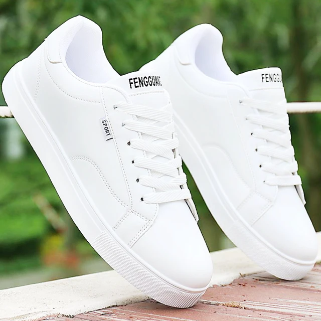 Male White Sneakers Korean Style Round Head Board Shoes Casual Lightweight Comfortable Lace up Flats Zapatillas De Deporte AliExpress