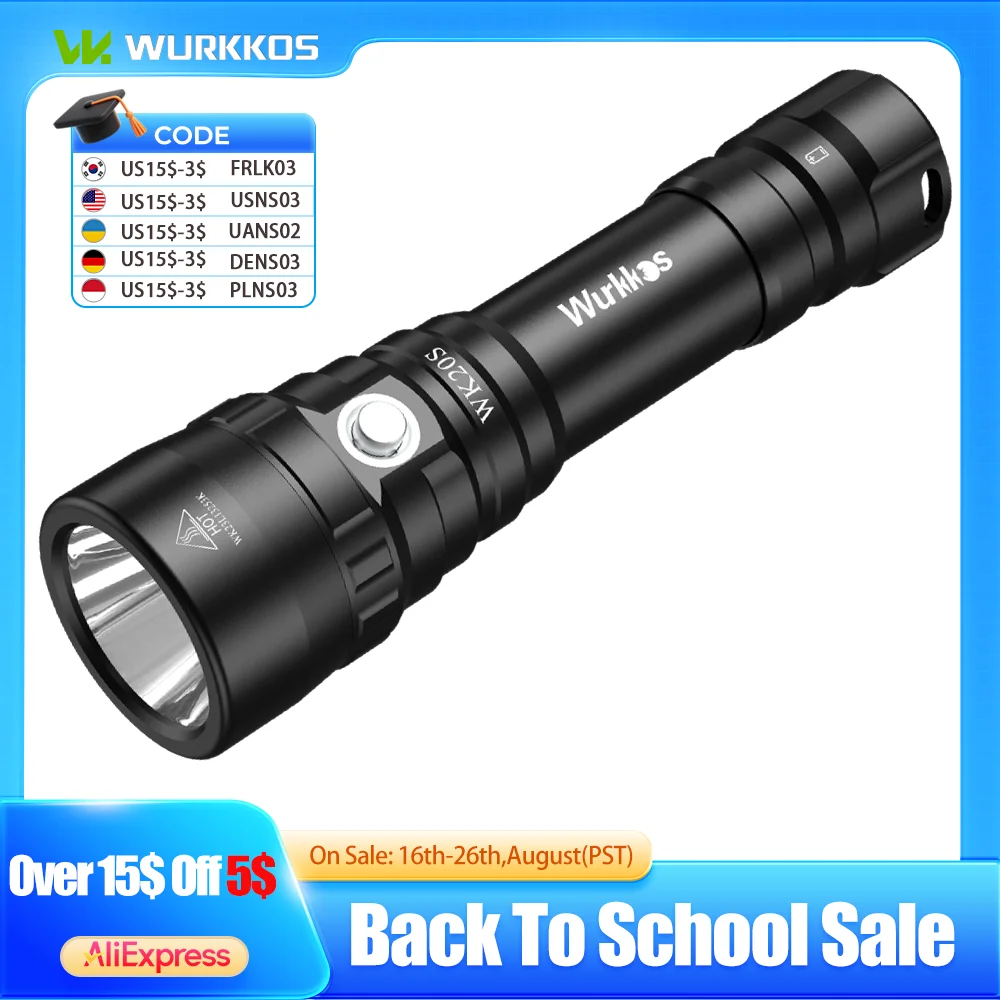 Wurkkos WK20S Professionelle Tauchlampe 18650 Beleuchtete Lampe 2000LM SST40 LED Camping IPX8 Überlebens-Outdoor-Leuchte