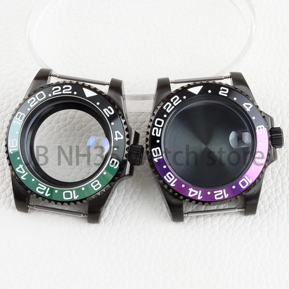 

Black 40mm Watch Case Sapphire Glass Solid 316L Stainless Steel Waterproof for GMT NH34 NH35 NH36 NH38 Movement 28.5mm Dial