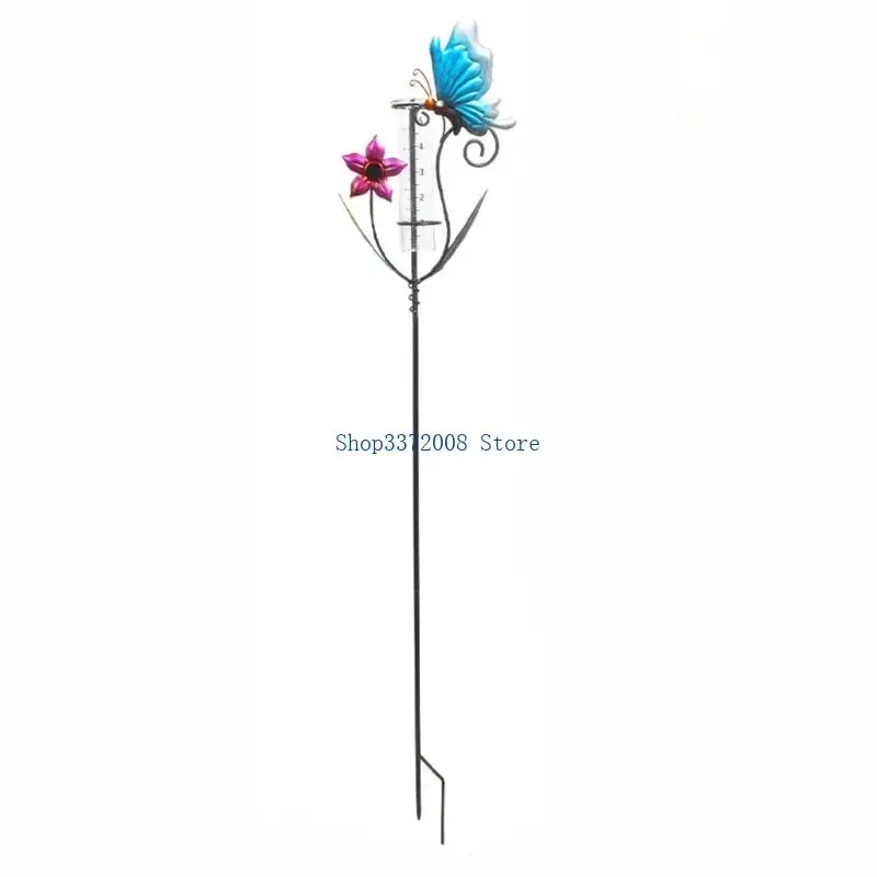  Handcrafted Glass Rain Collector with Intricate Butterfly Decors & Rustproof Iron Base Decorative Perfect for Yard Use