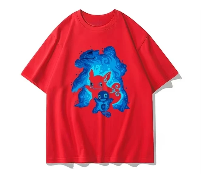 Camiseta de manga corta MINISO para mujeres y hombres, ropa de verano Squirtle Pikachu