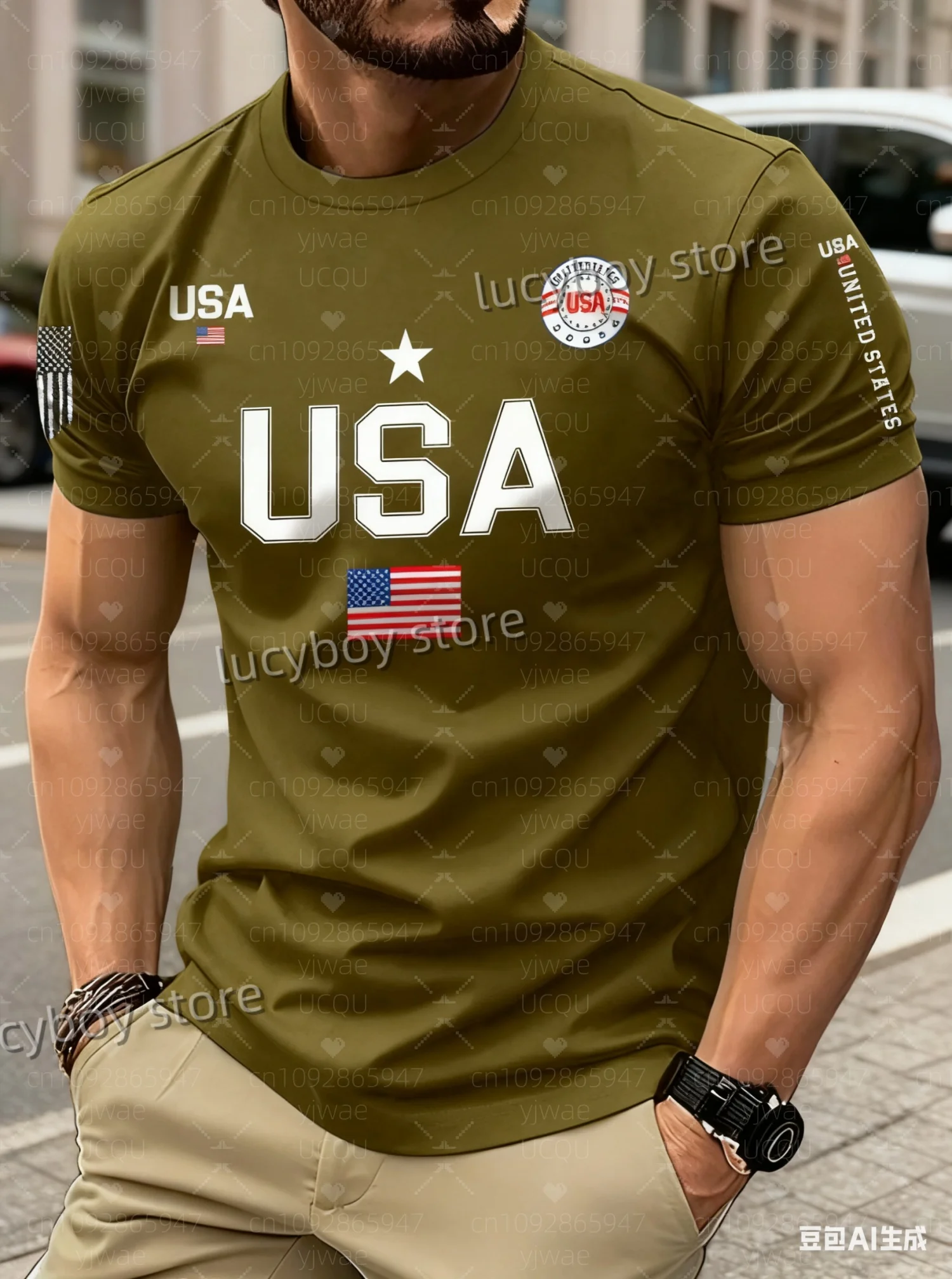 2025 otoño hombres 3D bandera de EE. UU. impresión camiseta de fútbol camiseta gráfica cuello redondo de manga corta Top diario calle hombres camiseta hombres ropa