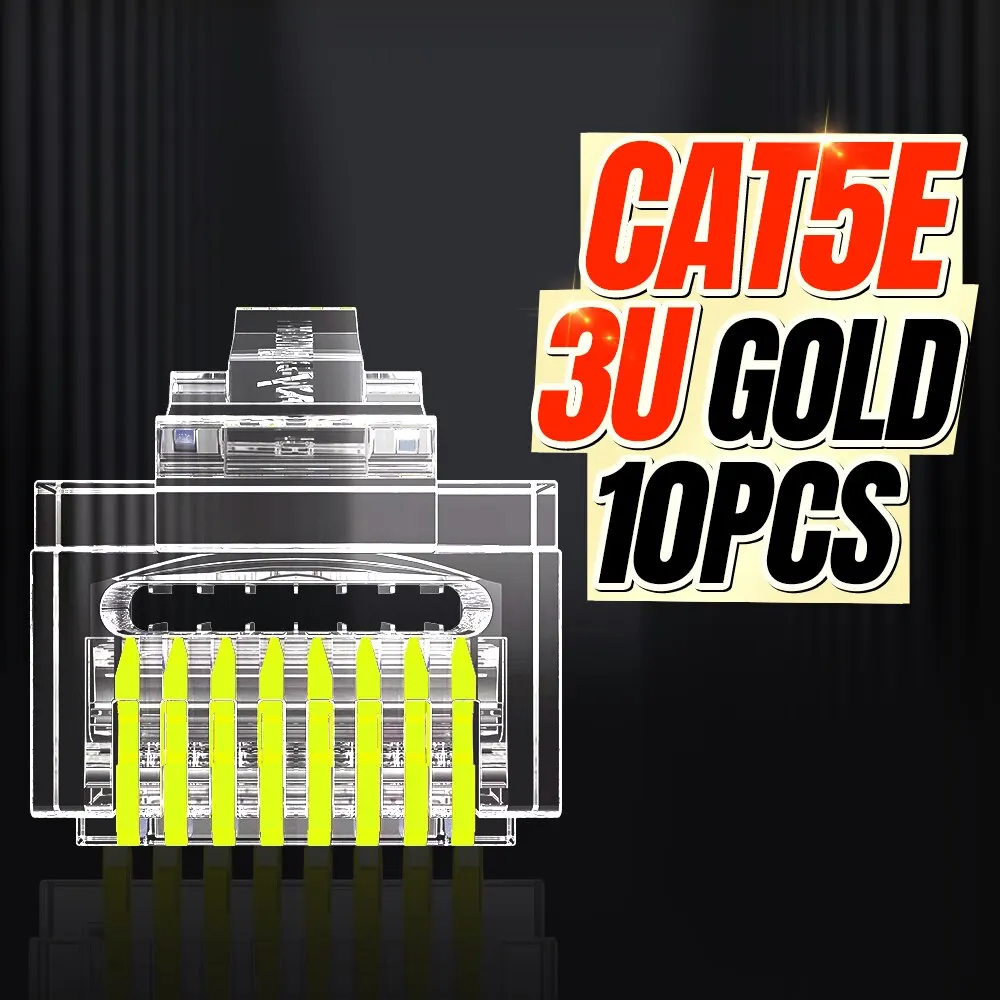 Ampcom rj45 stecker passieren cat6 cat5e modulare stecker netzwerk enden utp 3u 50u vergoldetes 8 p8c crimp ende für ethernet kabel