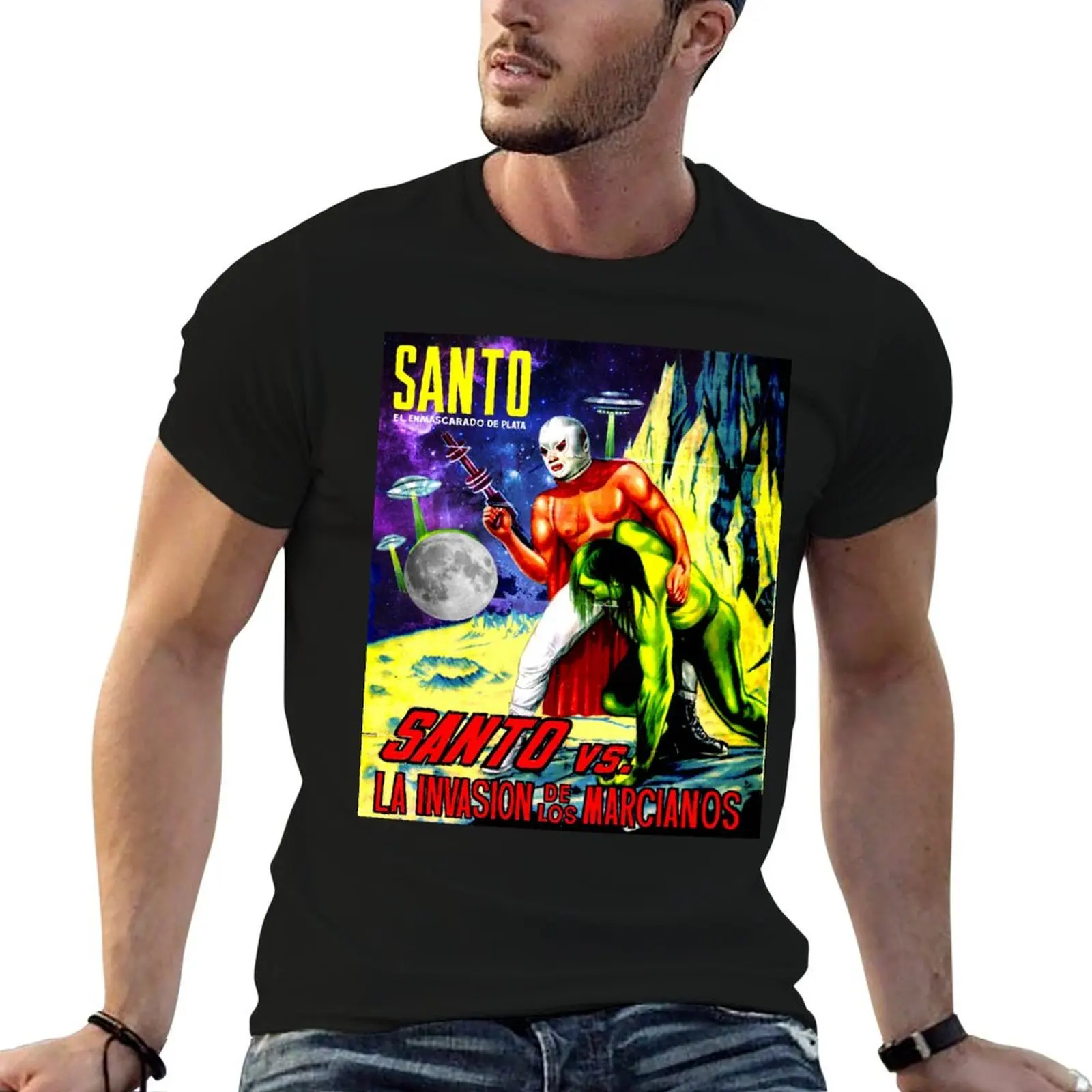 

El Santo Vs. Los Marcianos T-Shirt t shirts for man cotton t shirt men 100% cotton luxury brand T-Shirt