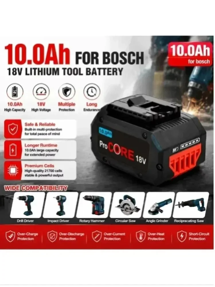 Für Bosch ProCORE 18V Akku-Werkzeug, 10,0 Ah 21700 wiederaufladbarer Lithium-Ionen-Akku, Ersatz für BAT609 BAT618 GBA18V8, geeignet für Akku-Handbohrmaschine, Schlagbohrmaschine