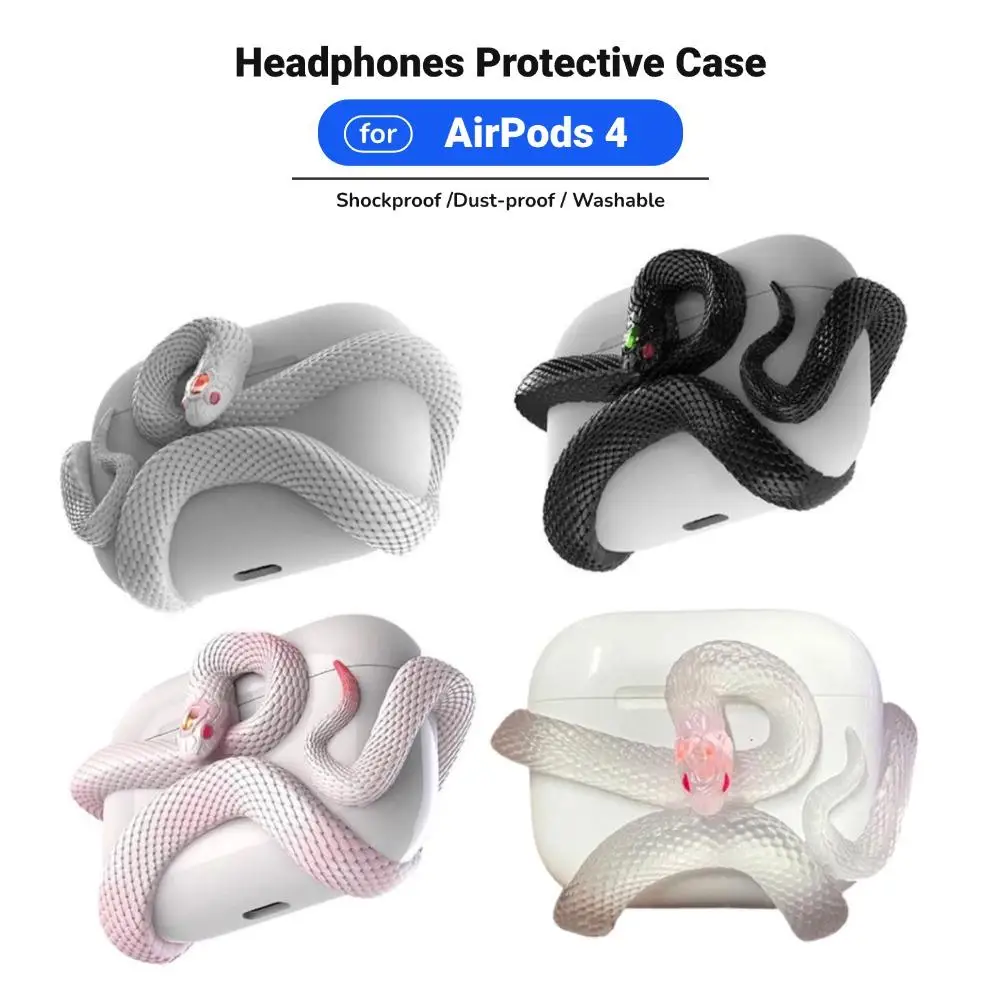 Winding Snake Resin Shell For Airpods 4 Case Cover snake-shaped headphone protective cover For Airpods 4 Earphone Case