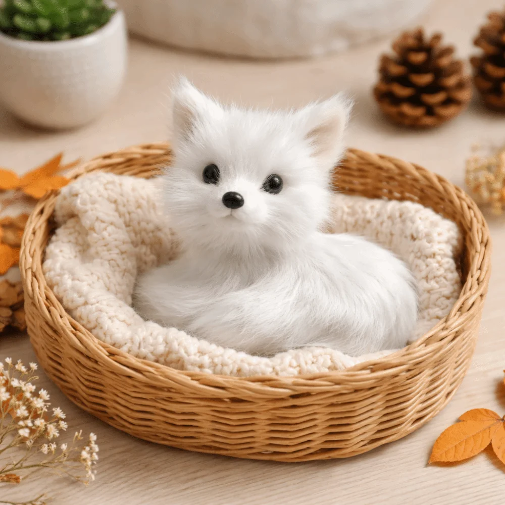 Mini Simulation Fox Artificial Animal Figurine Fox Furry Desktop Ornament Squatting Sitting Fox Model Window Display