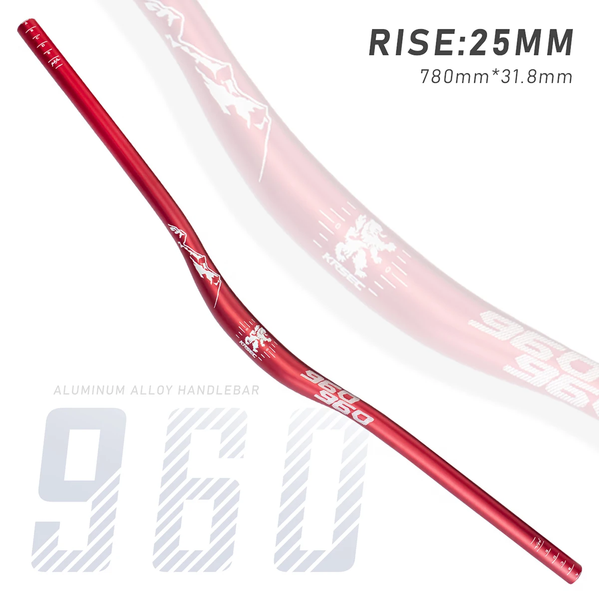 KRSEC 31,8 mm Mountainbike-Lenker, Fahrrad-Riser-Lenker aus Aluminiumlegierung, 25 mm Aufstieg, 780 mm Länge, Lenker mit stumpfem Politur