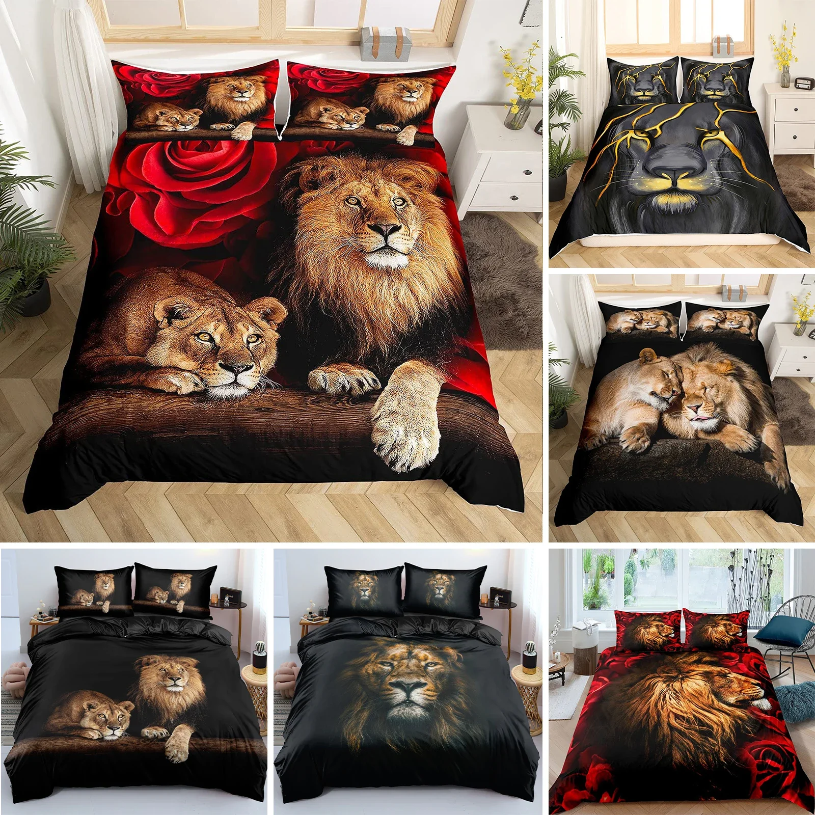 

3D Printed Animal Lion Bedding Set Duvet Cover Bedroom Comforter Covers Single Twin King ​Size Quilt Cover Home Textile 2/3PCS