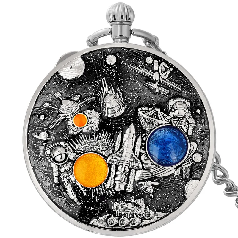 

Creative Musical Watch Playing Music Men Women Manual Quartz Pocket Watches Space Astronauts Design FOB Chain Collectable Gift