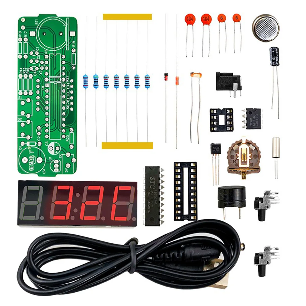 

Electronic Clock Kit 51 Single-Chip Microcomputer Light-Controlled Temperature Date Display LED for DIY Learning Electronics