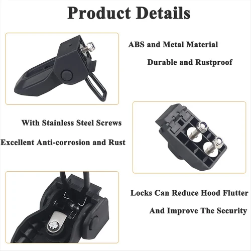 Imagen 2 del producto Cierres de Seguridad para Capó de Coche, Antirrobo, para Jeep Wrangler JL 4xe Rubicon Sahara Gladiator JT 2018-2023, Accesorios Exteriores