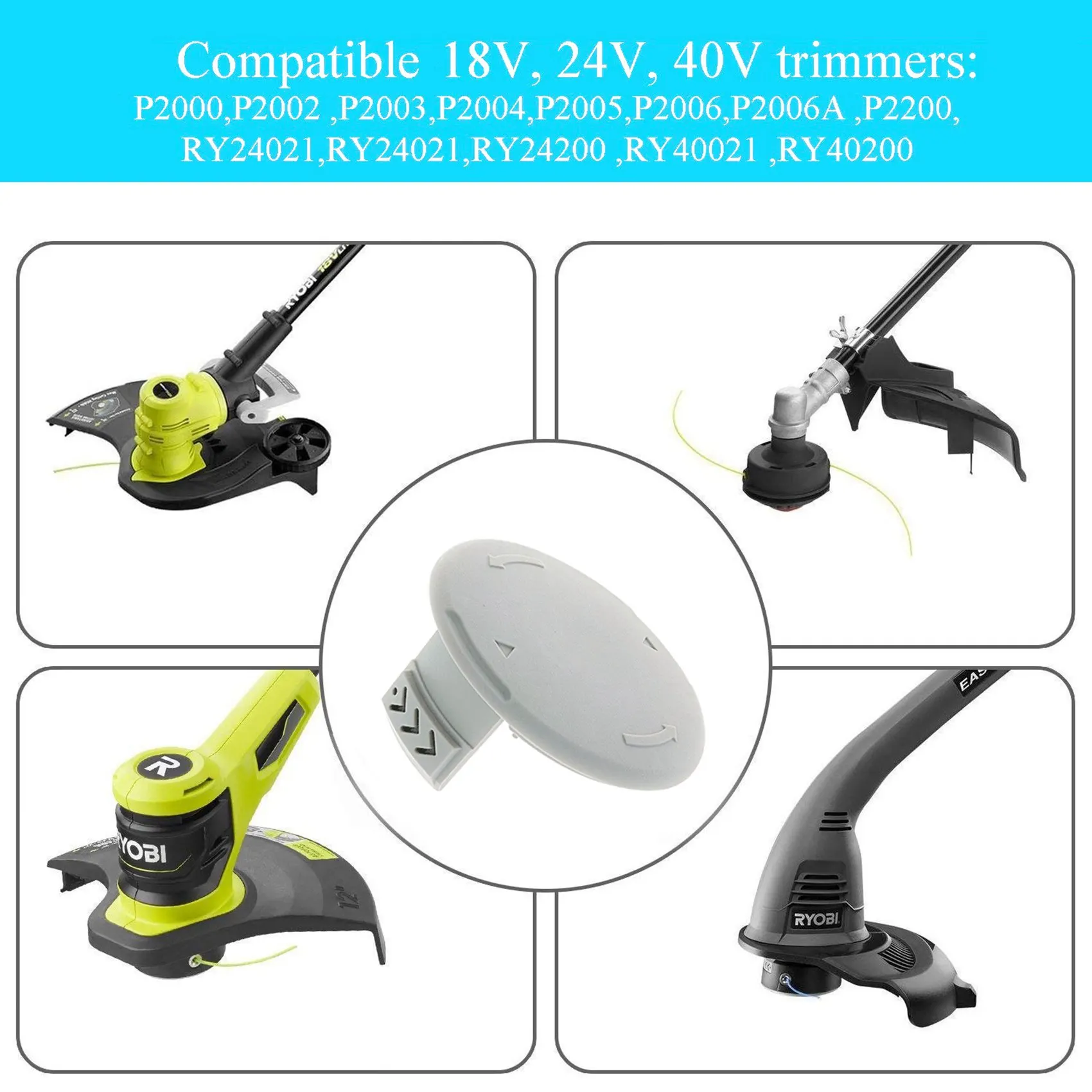 AB13-12 Pack AC14HCA Spool Cap, Replacement Spool Cap For Ryobi One+ 18V, 24V, 40V Cordless Trimmers