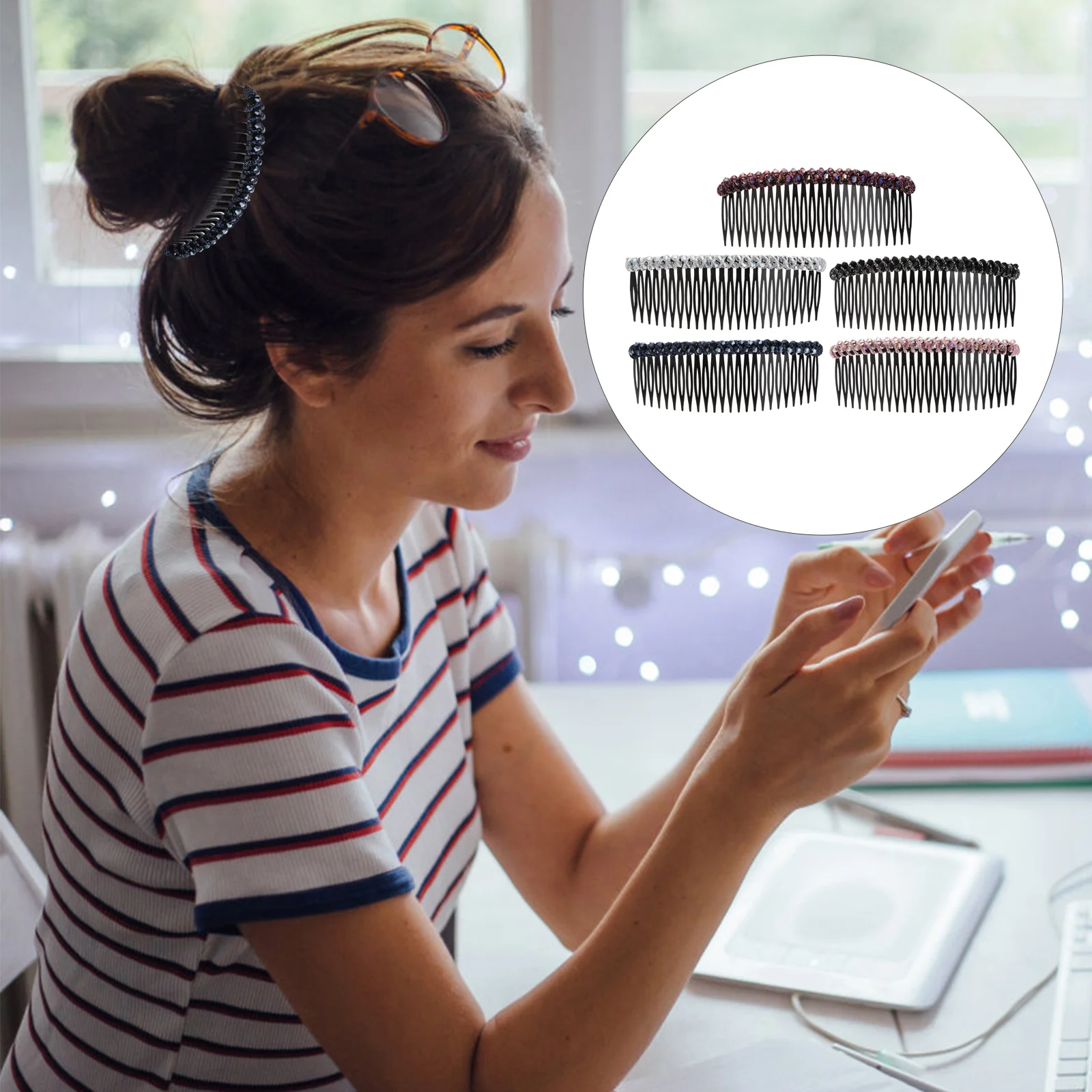 

5pcs Rhinestone Hair Combs Elegant Design Long Lasting Wear Fashionable Looks Bang Combs Party Wedding Accessories