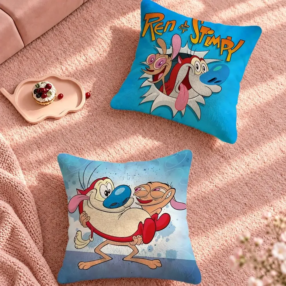 Cartoon Zany The Ren Stimpy Show Cushion Cover Cute Cartoon Throw Pillow Cover Soft Plush Cushion Cover Sofa Bedroom Home Decor