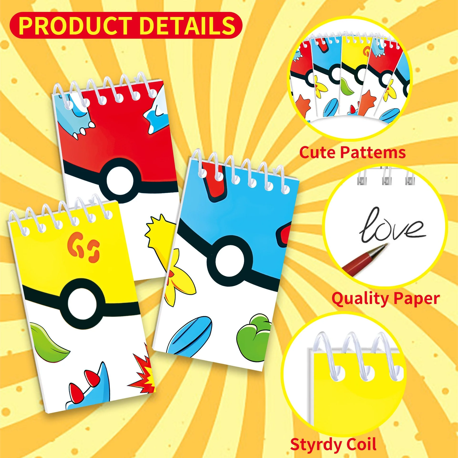 12/60PCS Pokémon Spiral Notebooks. Suitable for School and Office Notes, Teaching Gifts, and Back-to-School Stationery Gifts.