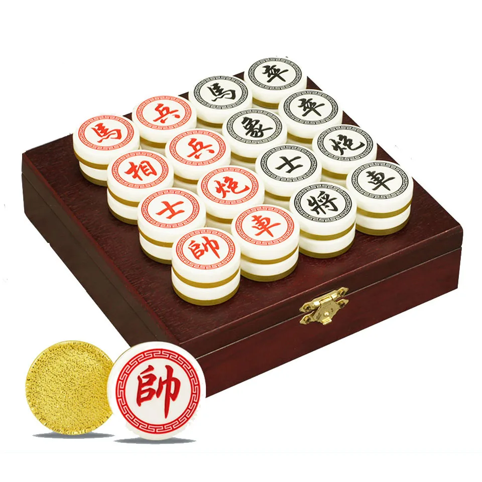 Chinese Chess Game, Xiang Qi Board Game, Wooden Box Acrylic Pieces Diameter 35mm Folding PVC Chessboard Chess Set, Family Gift