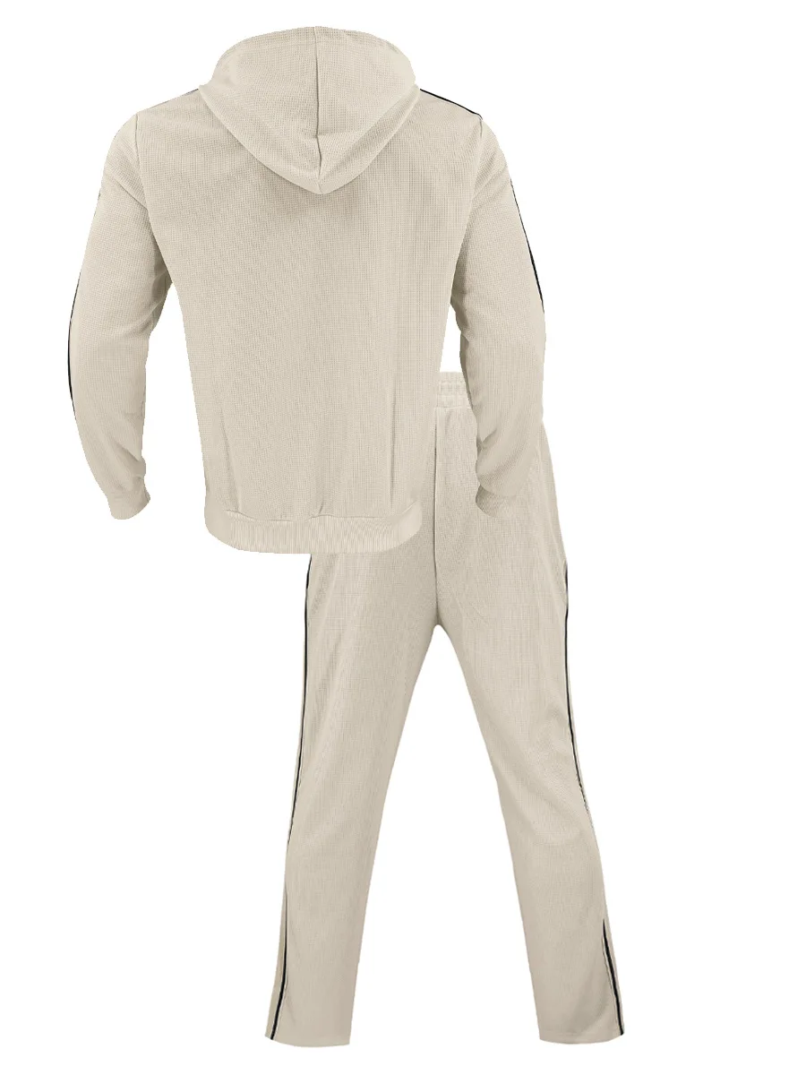 New men's outdoor sports casual hooded cardigan set - autumn fashion trend - pocket lace long-sleeved long pants two-piece set