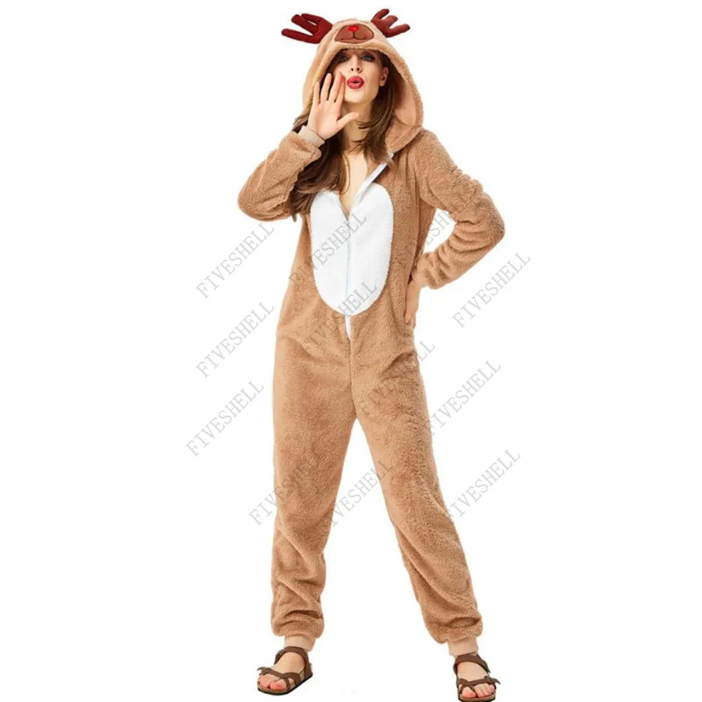 Mężczyźni kobiety boże narodzenie śliczny renifer kostium dla dorosłych Unisex Deer Animal Onesie przyjęcie noworoczne kombinezon