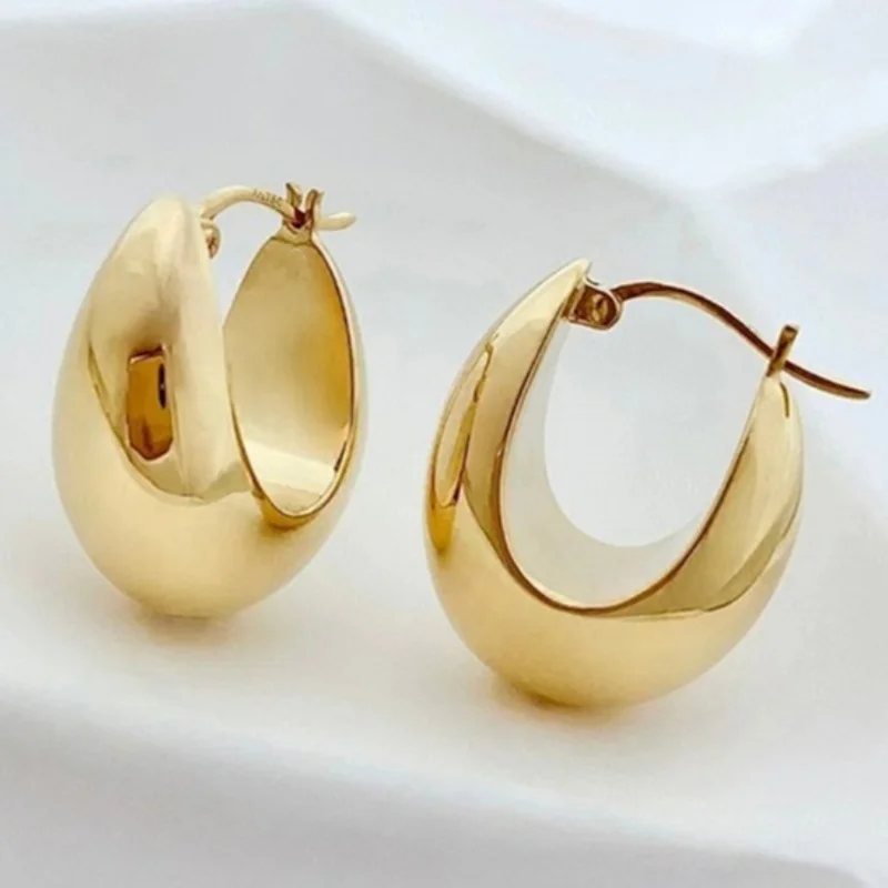 Fashion Glossy Metal U-Shape Hoop Earrings For Women Gold Plated Thick Geometric Earrings Daily Vacation Trendy Wear Jewelry