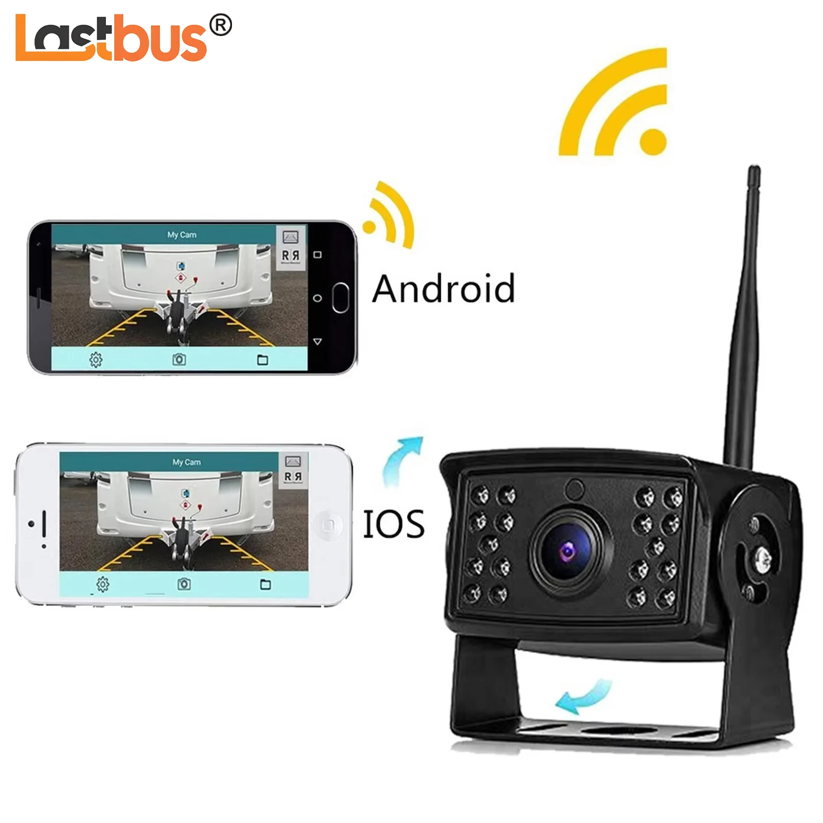 

Lastbus WiFi Wireless Heavy Duty Backup Camera 18 IR LEDs Night Vision IP69 Waterproof For iPhone Android Trailer Car RV Truck