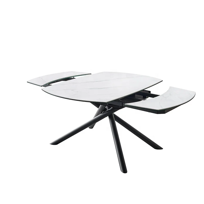 Sintered Stone Top Metal Legs Nordic Modern Rectangular Extension Extendable Dining Table