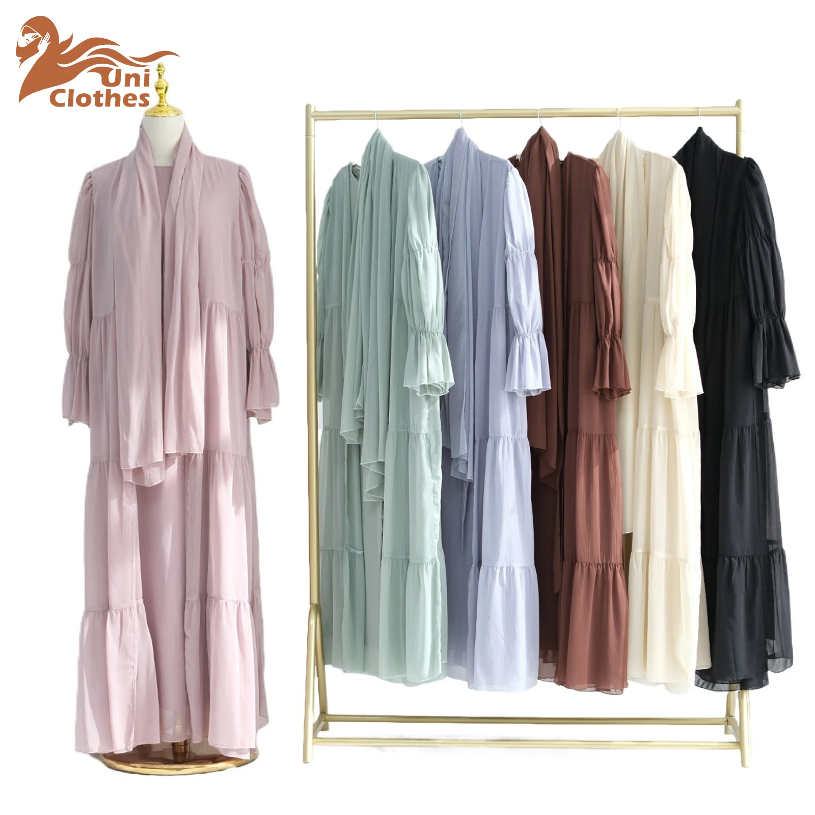 UNI Ramadan เสื้อผ้า 3 PC ชุดสตรีมุสลิม Abaya กับ Hjiab Abayas Femme Musulman ดูไบชุดชุด Veil Robe Jalabiya Niqab