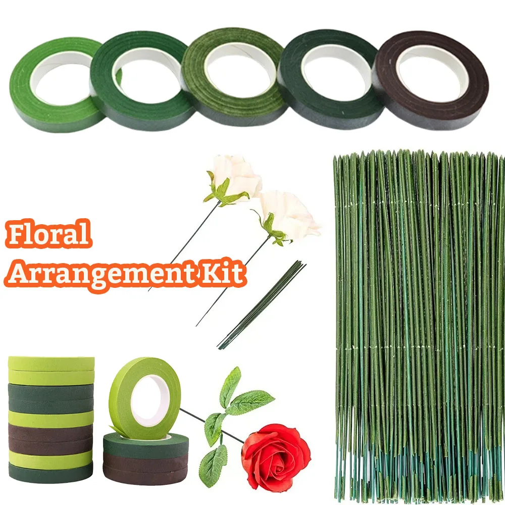 Green Flower Stem Sticks DIY Floral Material Handmade Wire Stem Floriculture Tape Self-adhesive Bouquet Floral Stem Paper Tape