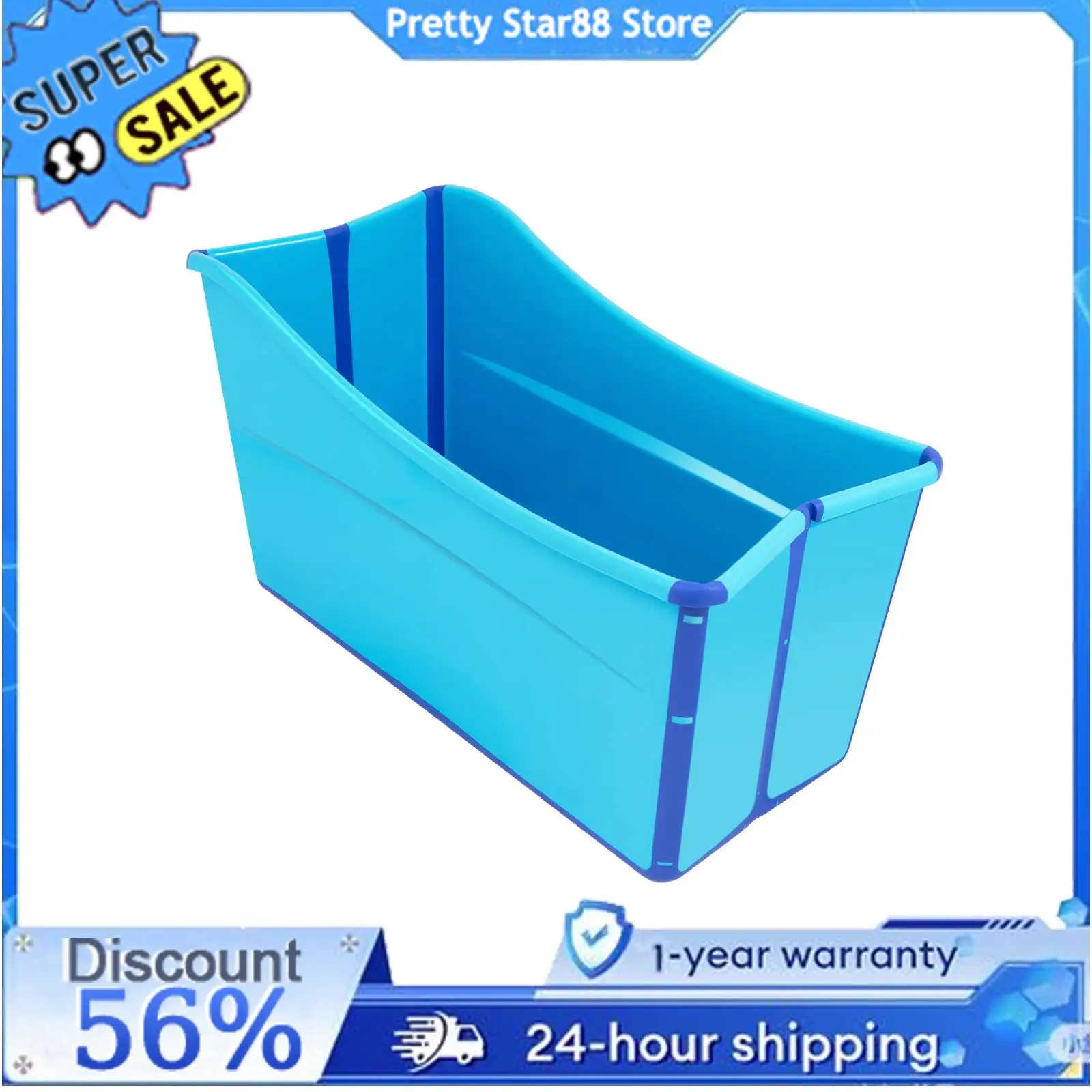 

Portable Folding Bathtub Installation-Free Large Size Blue Foldable Bathtub Environment Friendly Anti-slip for RVs/Backyards