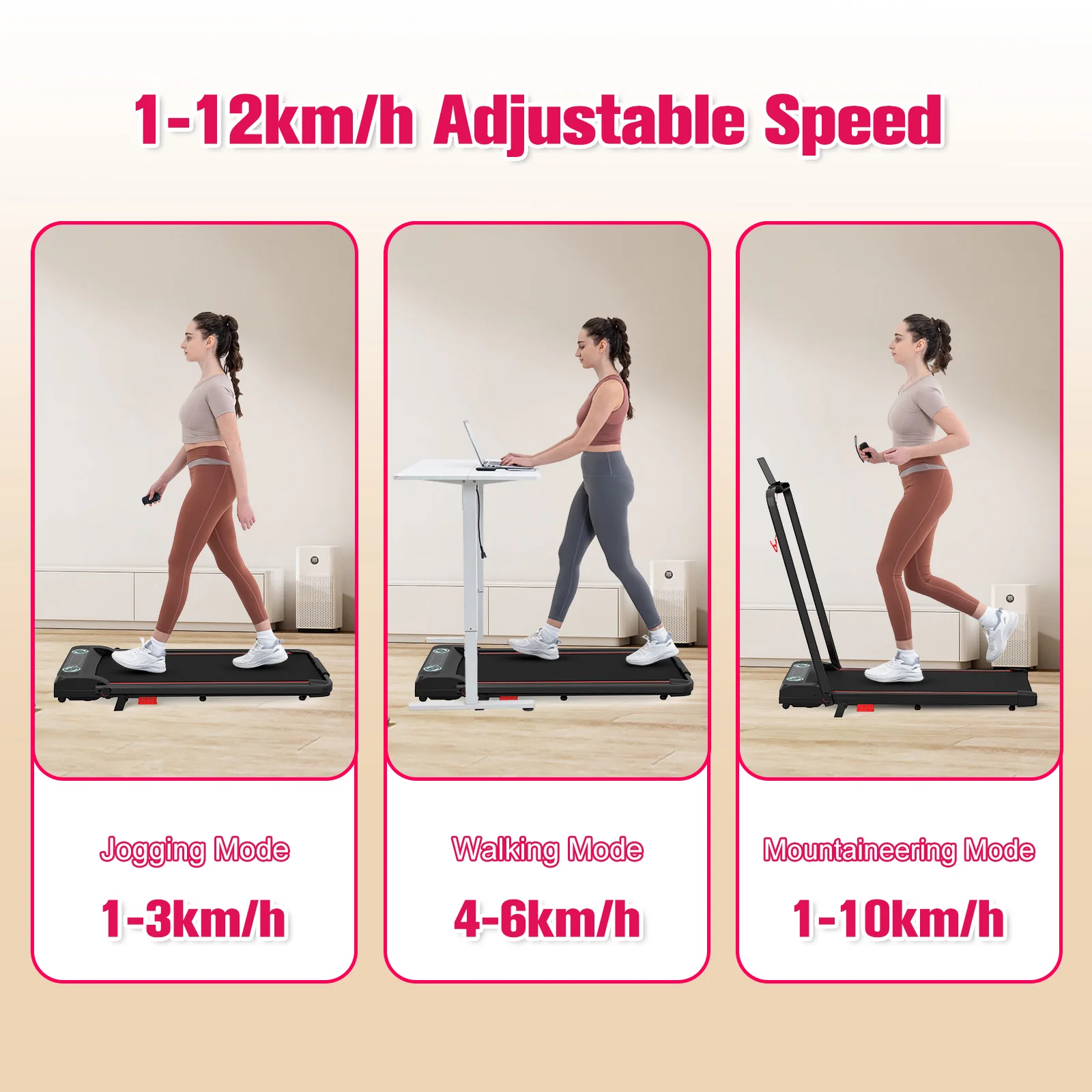 CITYSPORTS PRO Laufband, Heim-Fitness-Laufband mit Neigung, 2,0 PS Laufband, Multi-Speed-Einstellungen für Zuhause/Büro, 1–10 km/h – Detail 3