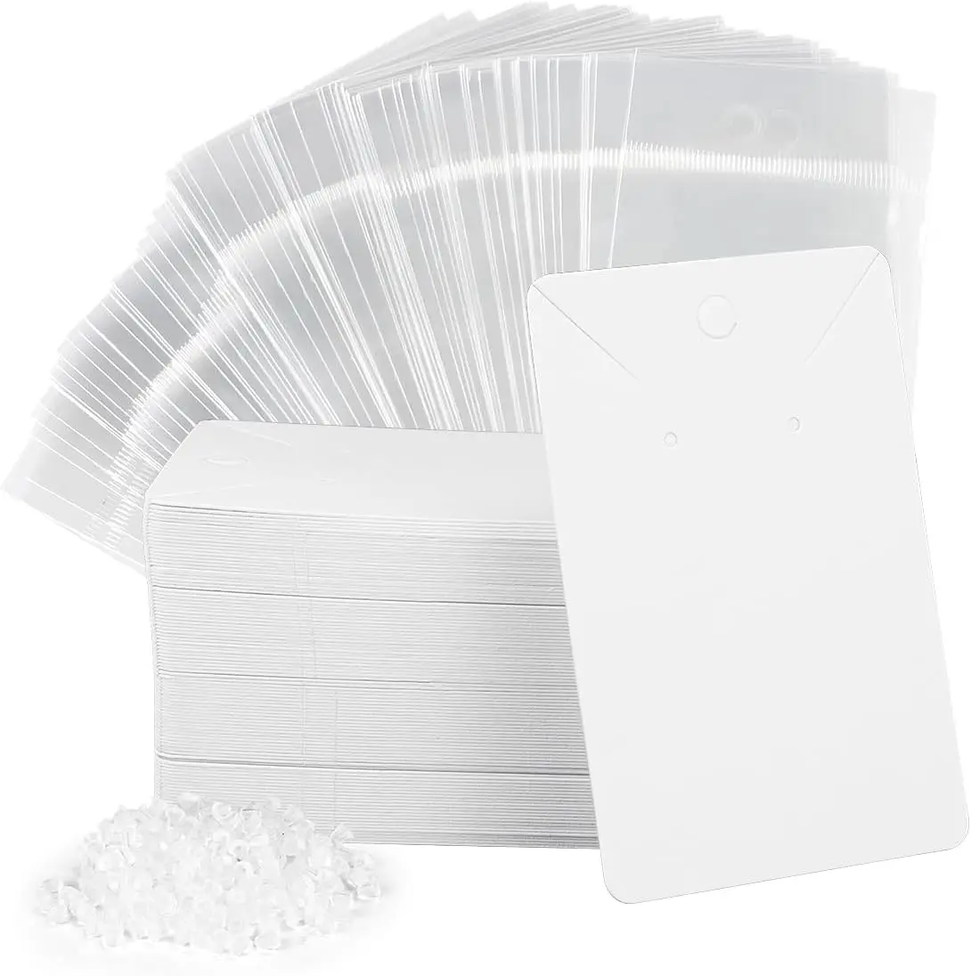 

100 Pcs Earring Display Cards with Self-Adhesive Bags and 200 Backs, White Jewelry Holder Set for Easy Packaging