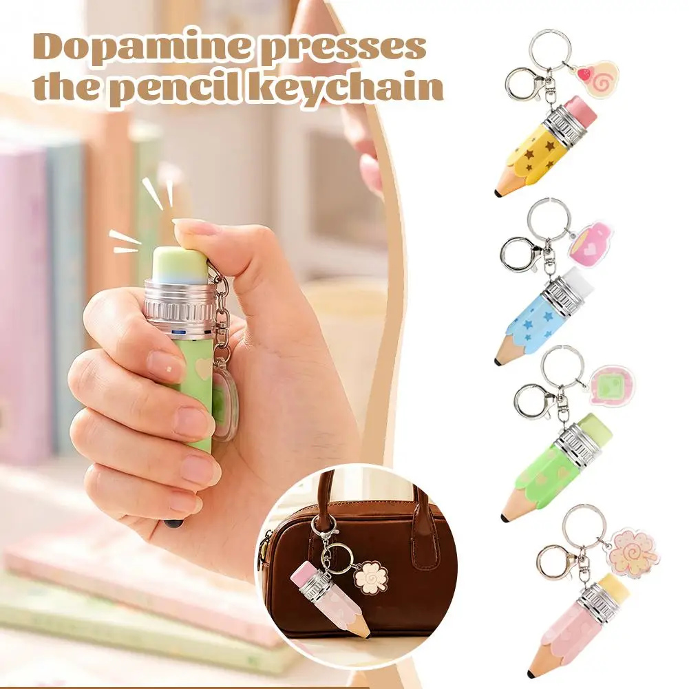Portable Pencil Fidget Keychain Cute Satisfying Clicker Toy Keyboard-Style Button Stress Relief Gift