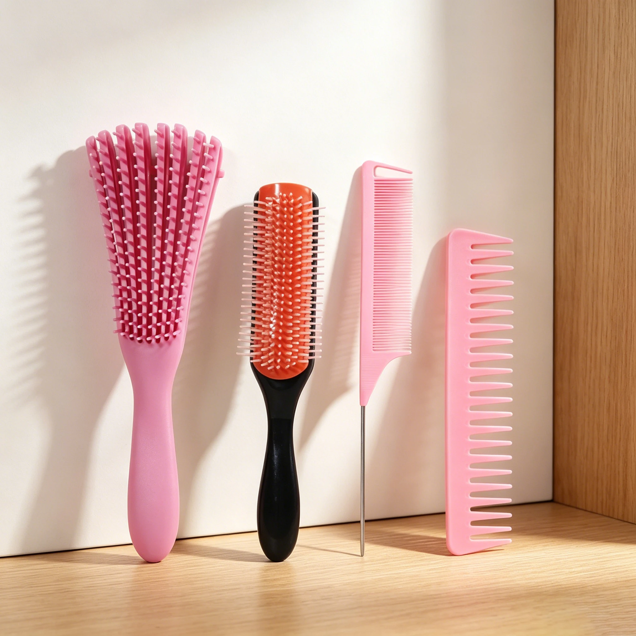 4-pcs hair comb set, hollowed out hair brush, pointed tail comb, exfoliating hair brush and comb set, Special for real hair wigs