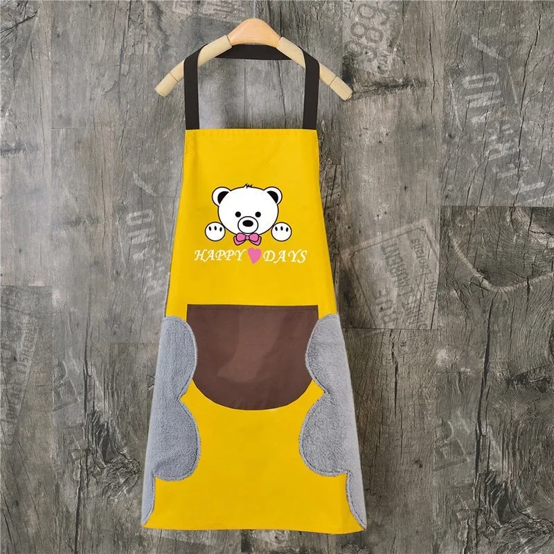 Hand Towel Apron Waterproof Stain Home Kitchen Cooking Waist Korean Creative Cute Bear Hanging Neck Towel Apron Oversleeve