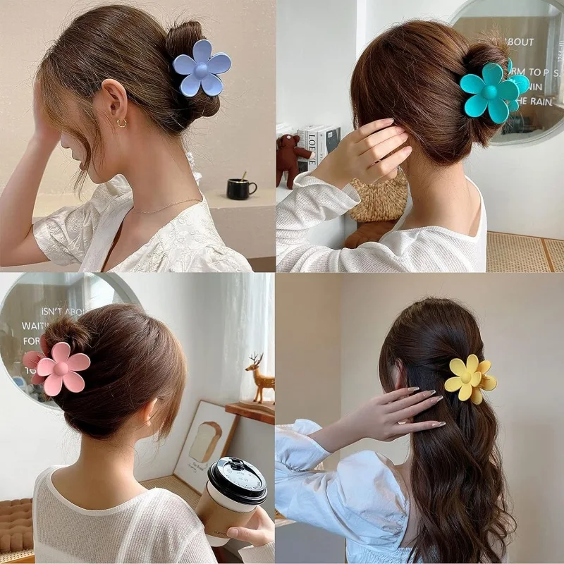 Plastic grab clip, candy colored, sweet frosted flower grab clip, fashionable back of head, curled ponytail hair grab top clip