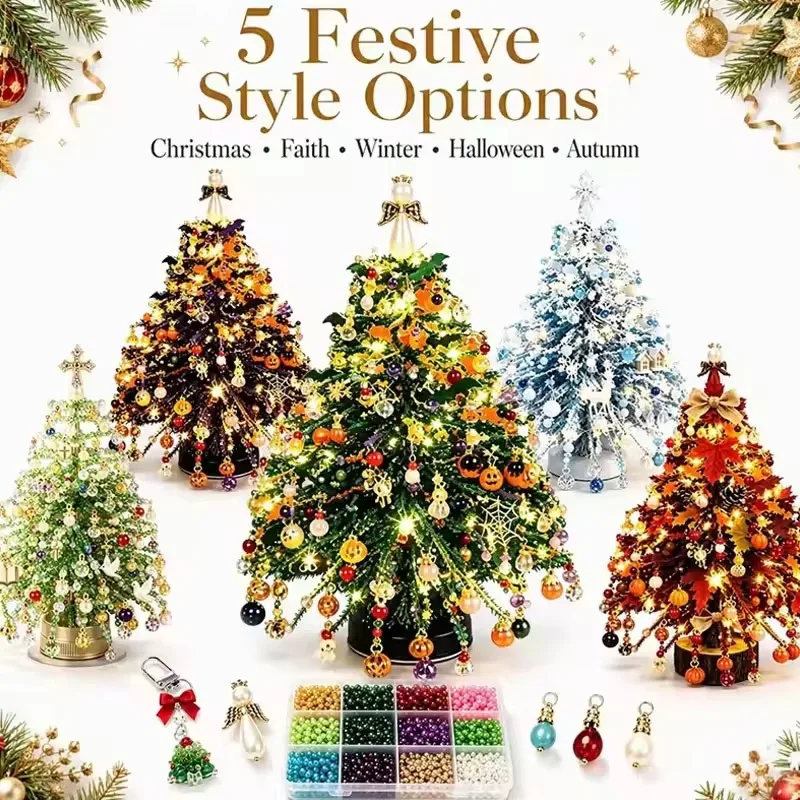 hot Handmade DIY Beaded Christmas Tree Kit Crystal Bead Colorful Mini Bead Weaving Set Educational Sparkling adult toys