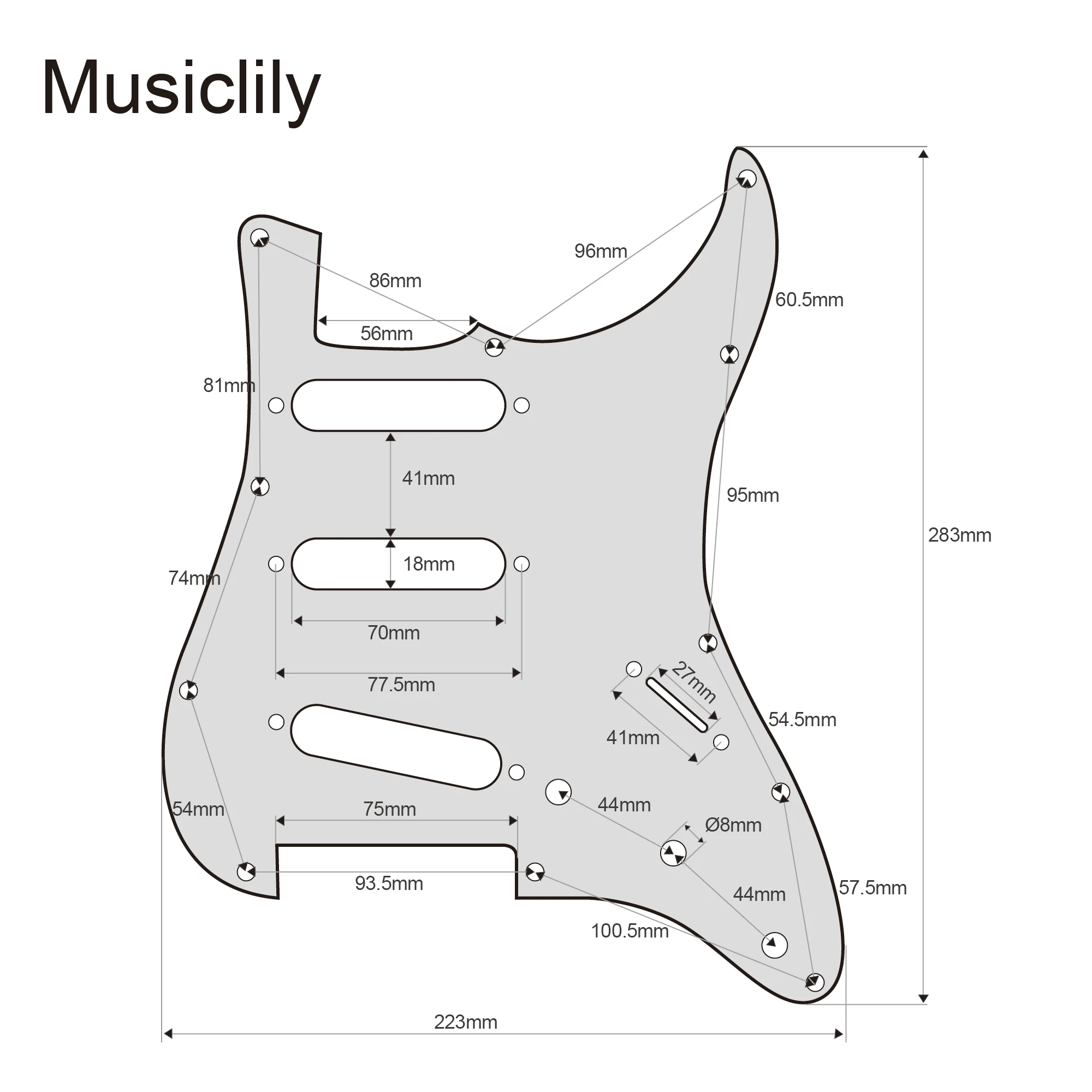 Musiclily Pro 11-Hole 62 ST SSS Guitar Pickguard for MIJ Japan ST