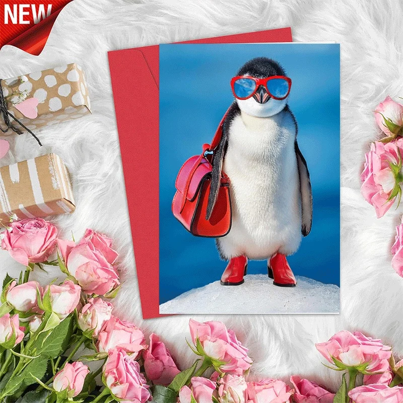 

Funny Penguin Print Greeting Card Stylish Animal Themed Card for Birthday Holiday Gift