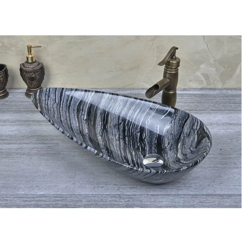 %r Retro Style Unique Shape Marble Stone Wash Basin Countertop Bathroom Sink Tree Black Stone Sink for Hotel & Villa Use