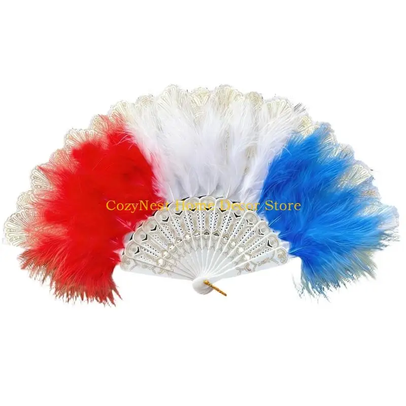92MF Chinese Styles Hand Held Fan Feathered Fan Retro Folding Fan Flapper Hand Fan