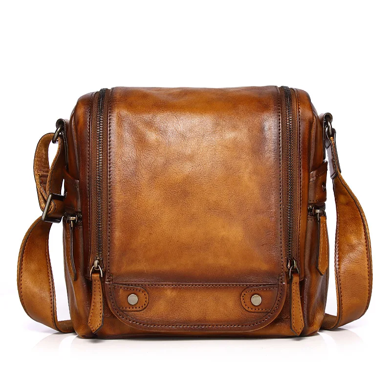 Retro Genuine Leather Men Bag First Layer Cowhide Men\'s Handmade Shoulder Messenger Bags Male Large Capacity Camera Bag 2023 New