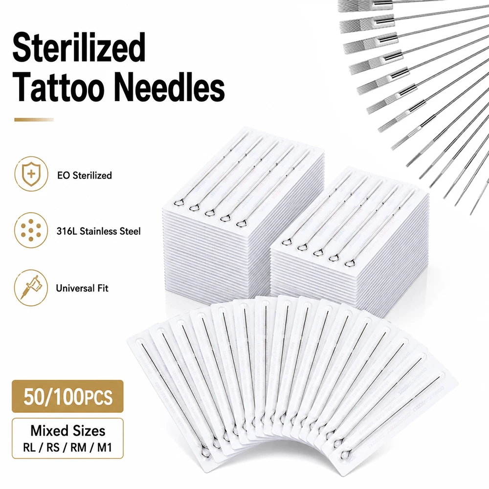 5/10/20/50/100PCS Tattoo Needles RL RS RM M1 Disposable Sterilized 316 Stainless Steel Tattoo Machine Needles for Tattoo Machine