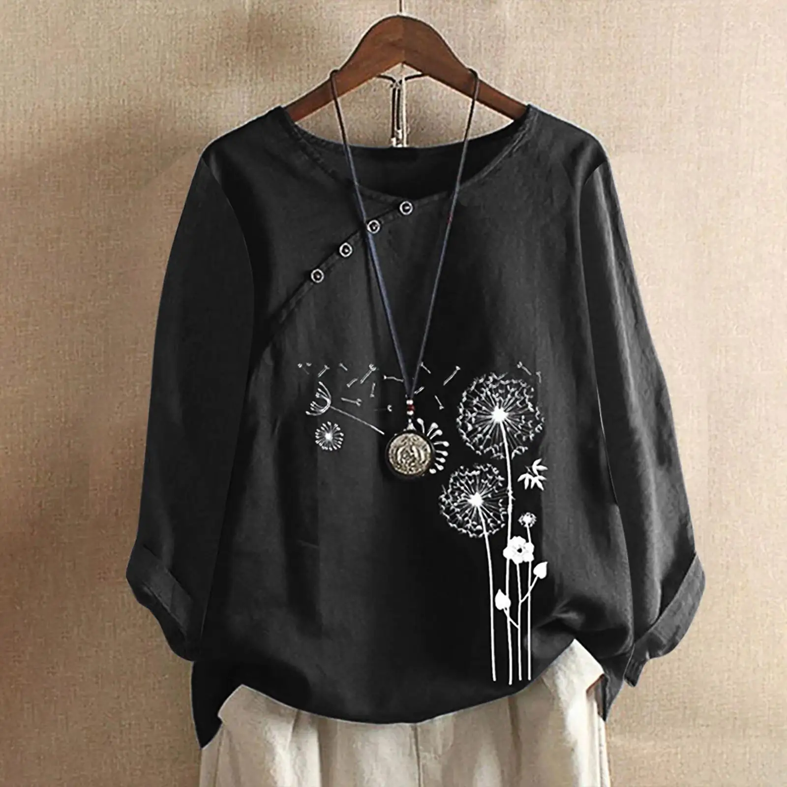 

Long Sve Printed Women's T-irt round Ne Cotton 00% Comfortable Casual Top for Autumn Season Faionable Ladies' Wear