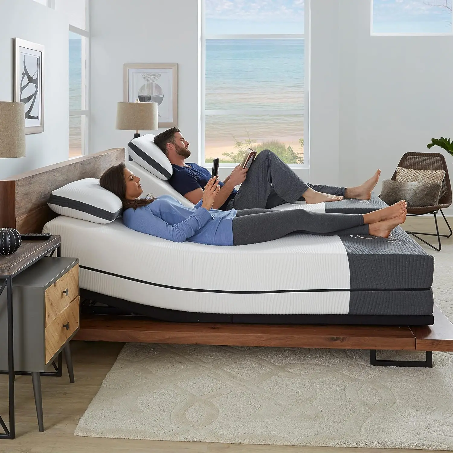 

12" Pearl and Cool Gel Infused Memory Foam Mattress with Premium Adjustable Bed Frame Combo, Head Tilt, Massage,USB,Zero Gravity