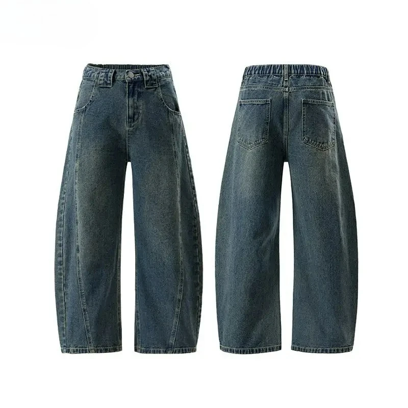 

Loose Denim Pants for Men Vintage Washed Blue Relaxed Wide Leg Jeans Mid Rise Loose Straight Fit Trousers Man Pants Baggy Jeans