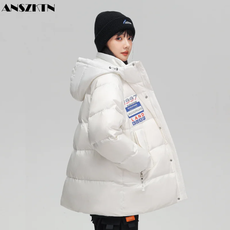 ANSZKTN Men unisex Male female couples wear winter broadcast warm thickened detachable hooded coat down jacket