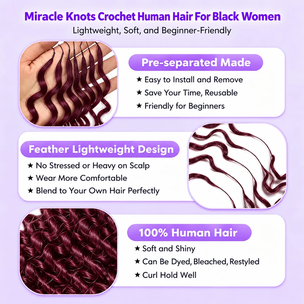 99J Burgundy Deep Wave Human H - Feather Hair Extension ulasan dan harga