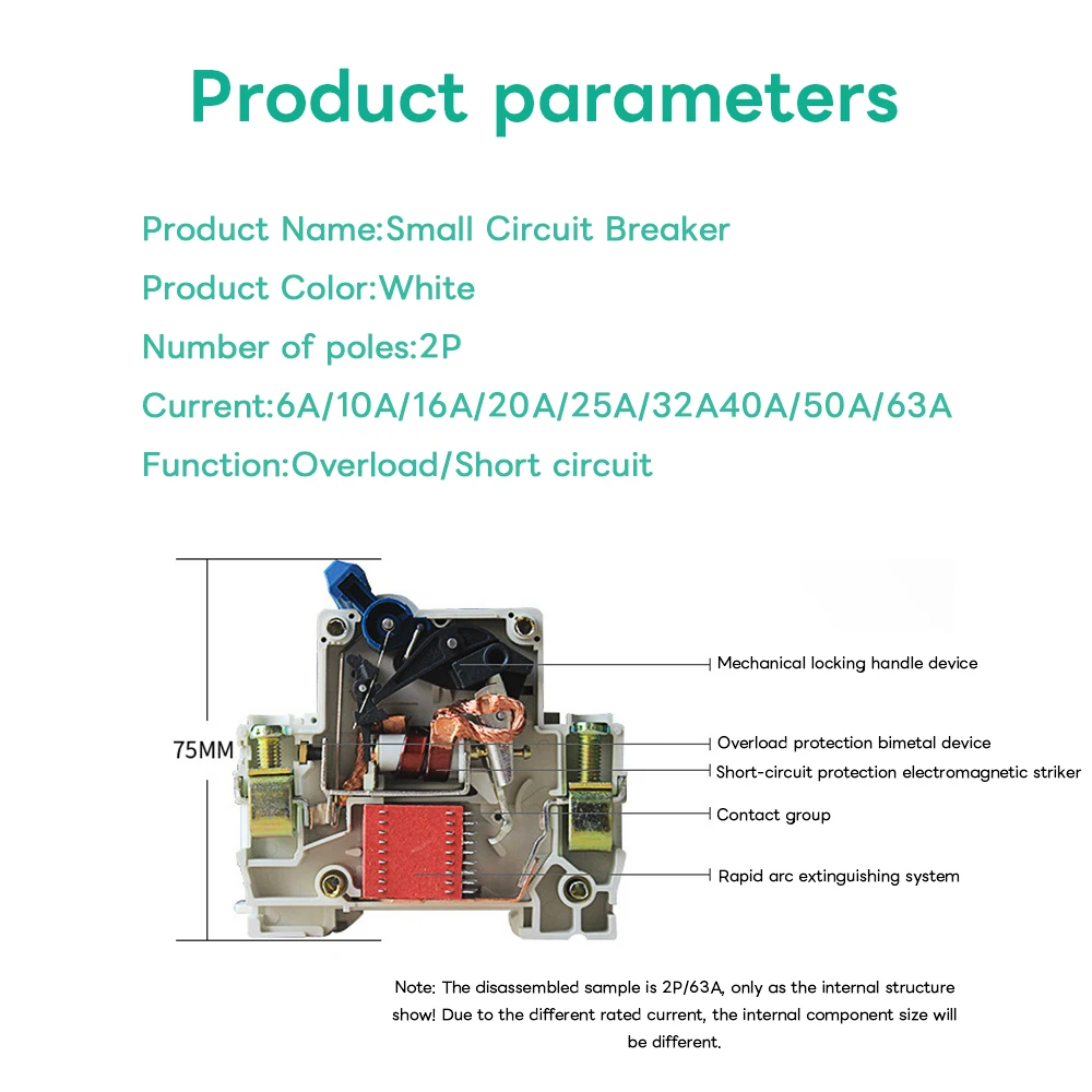 Miniature Circuit Breaker DZ47-63 2P 400V AC Miniature Circuit Breaker Leakage Protection Air Switch 63A