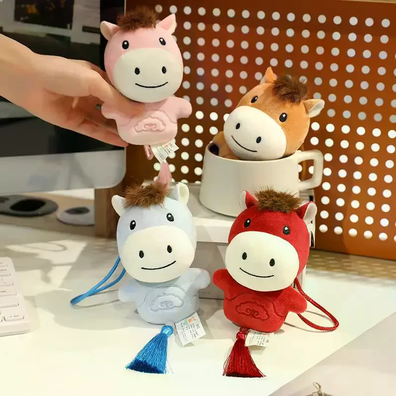 Peluche Cavallo Peluche Bambola Appesa Decor Morbido Pony Ciondolo 12 cm Anno del Cavallo Mascotte Portachiavi Pony dai Capelli Lunghi