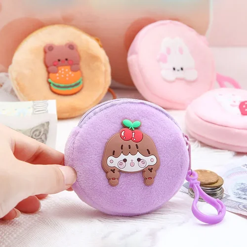 Imagen 2 del producto Bolsa para llaves y monedas para niños, bolsa para auriculares con llavero, regalo para animales de dibujos animados, monedero con cremallera de felpa, bolsas para auriculares